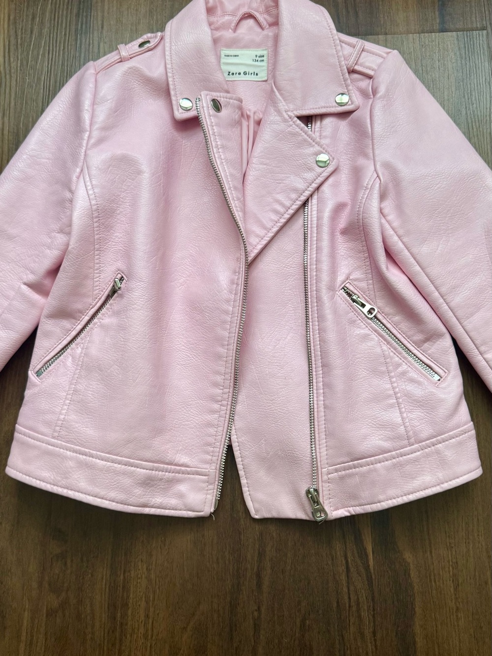 Zara Girls Light Pink Faux Leather Moto Jacket